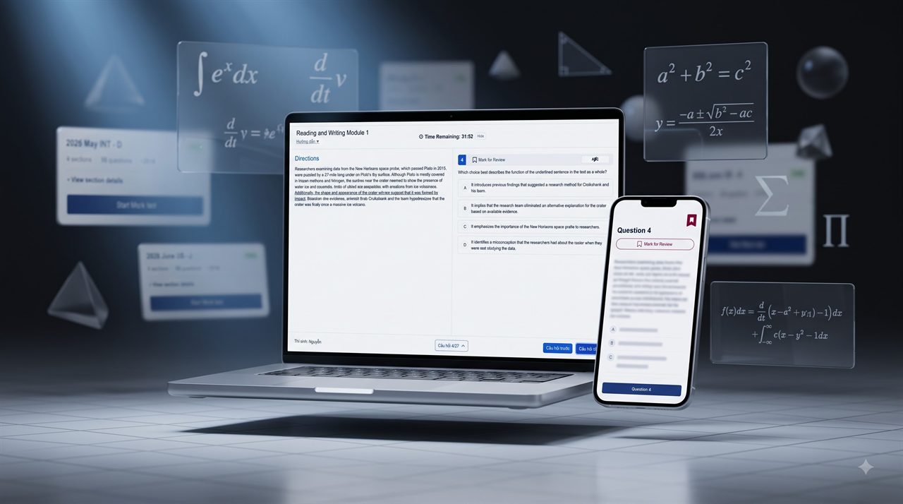 Nền tảng luyện thi Digital SAT Bluebook Vietnam trên laptop và điện thoại
